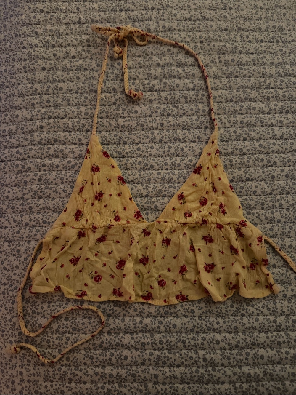 Garage Yellow Floral Halter Ruffle Crop Top